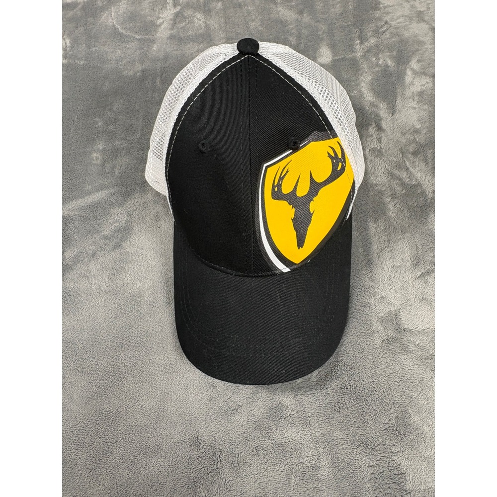 Blocker Outdoors Mens Trucker Hat OSFM Black White Yellow Antler Shield Logo